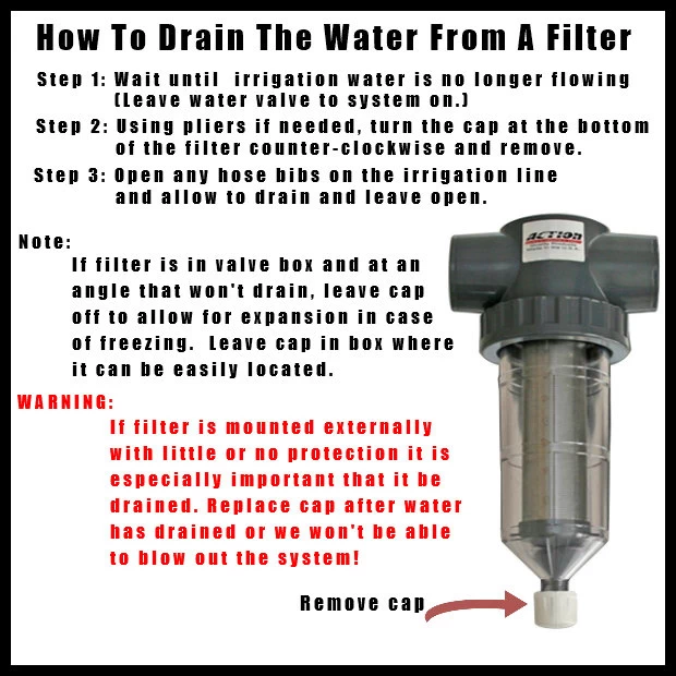 Irrigation filter winterizing instructions